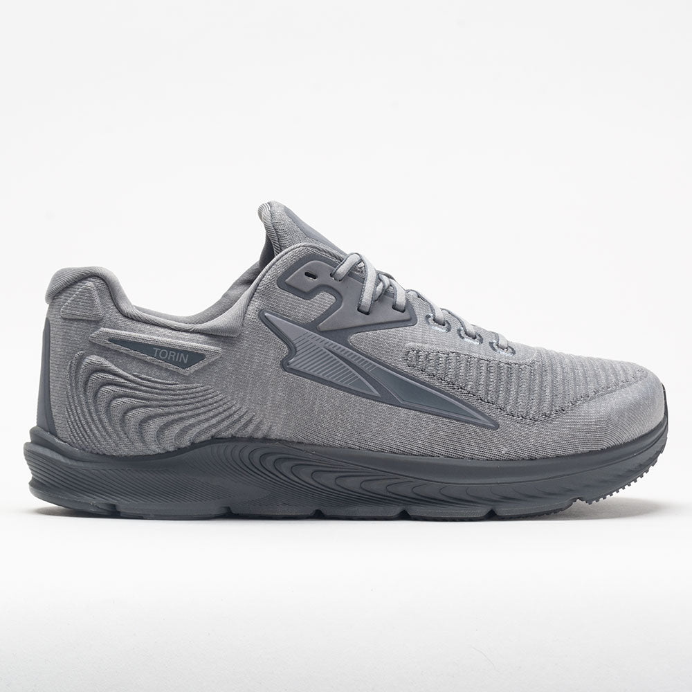 Side view on white background of Mens Altra Torin 5 Luxe running shoe in Dark Gray, Medium (Regular) width