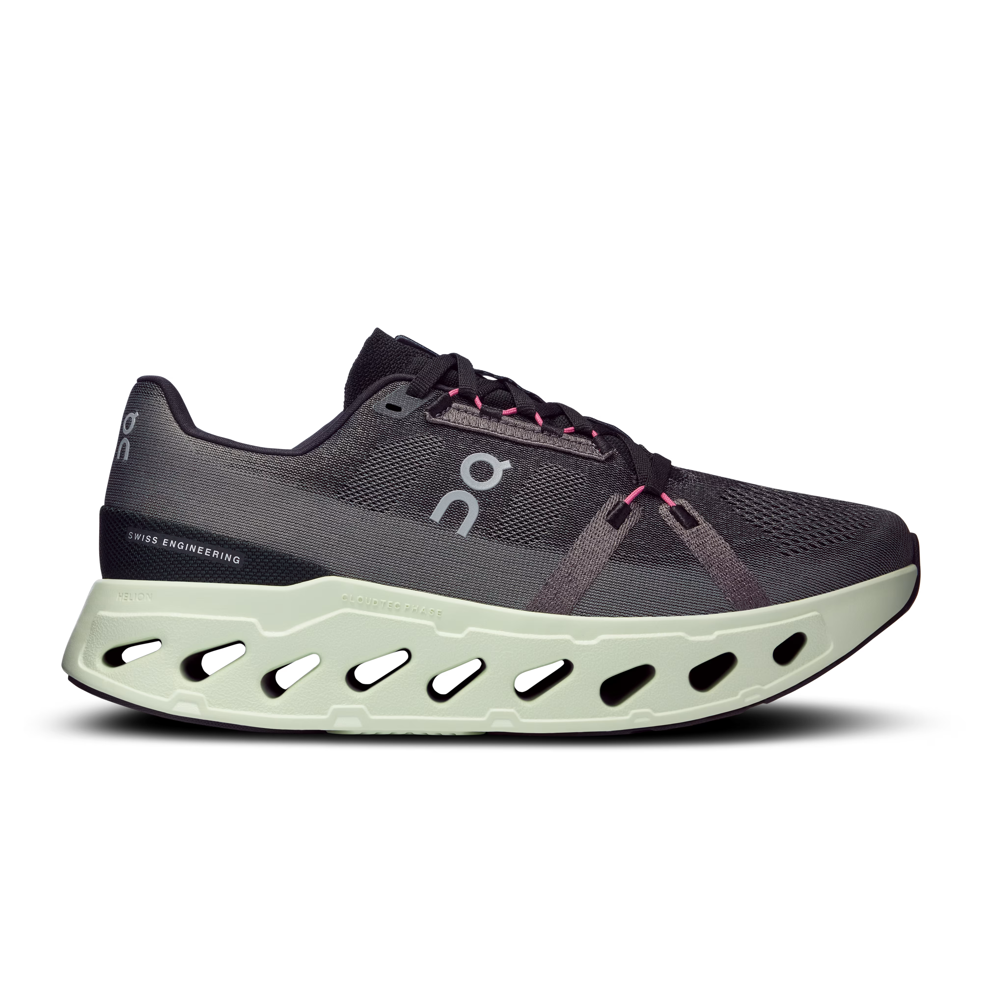 Side view on white background of Mens On Cloudeclipse running shoe in Rock/Lima, Medium (Regular) width