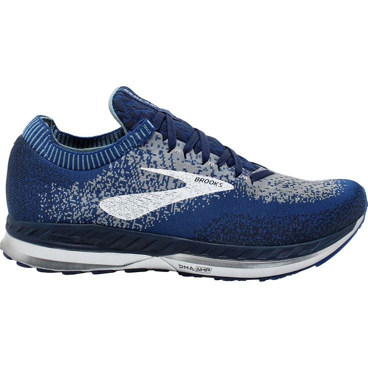 Side view on white background of Mens Brooks Bedlam running shoe in Blue/Navy/Grey, Medium (Regular) width