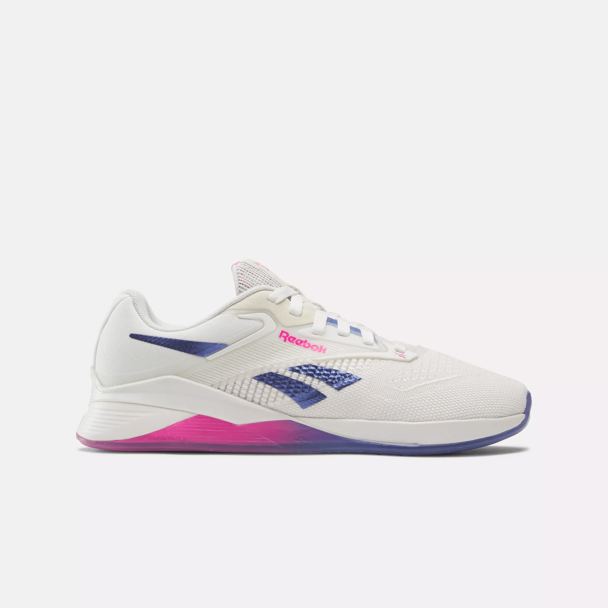 Women's Reebok Nano X4, Chalk/Step Purple/Laser Pink, 8 B Medium