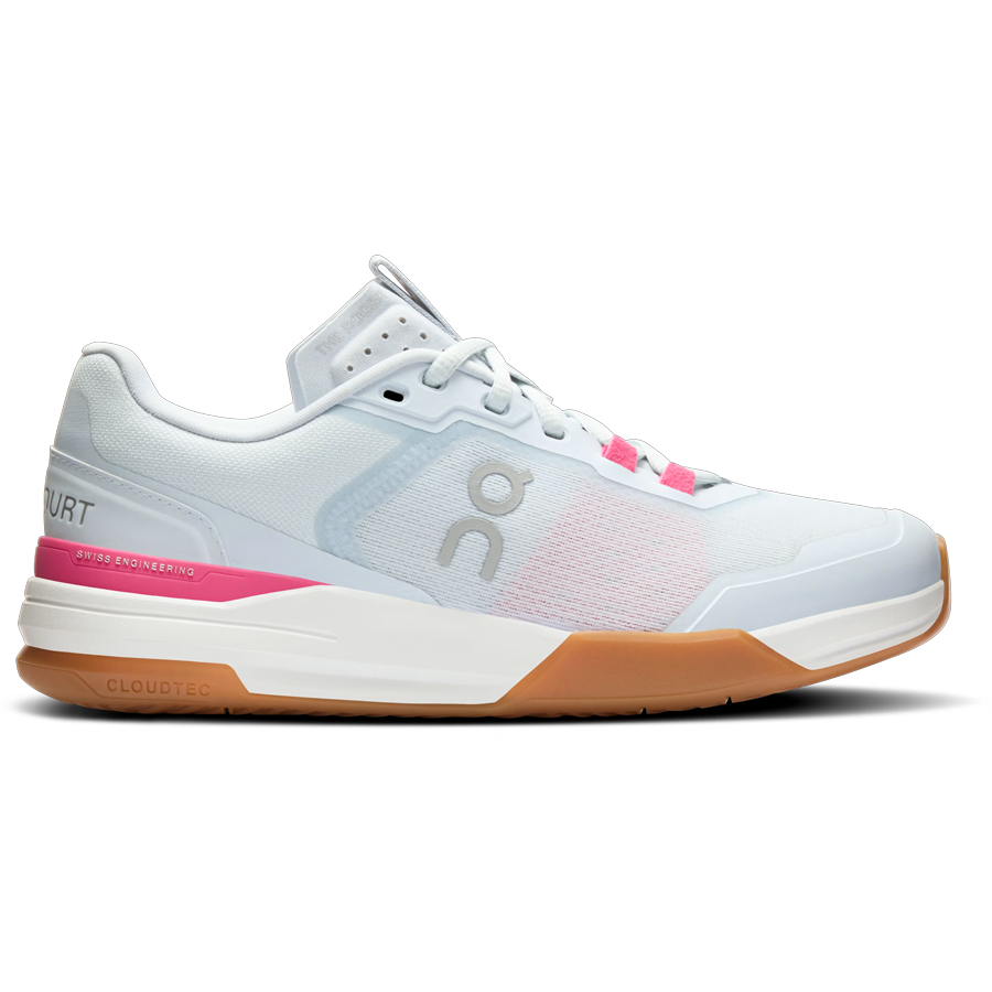 Side view on white background of Womens On The Roger Advantage Pro running shoe in Arctic/White, Medium (Regular) width