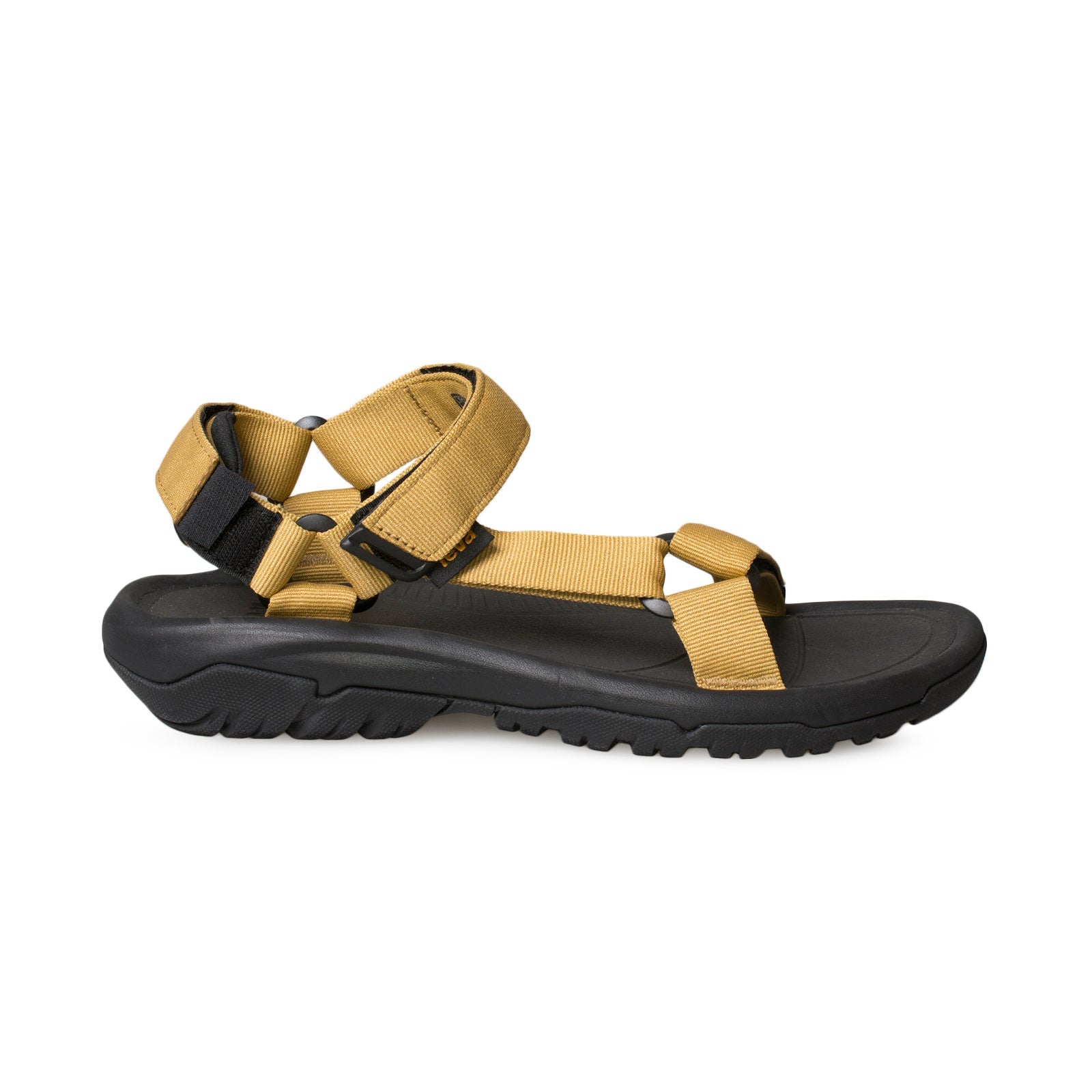 Side view on white background of Mens Teva Hurricane XLT2 running shoe in Honey Mustard, Medium (Regular) width