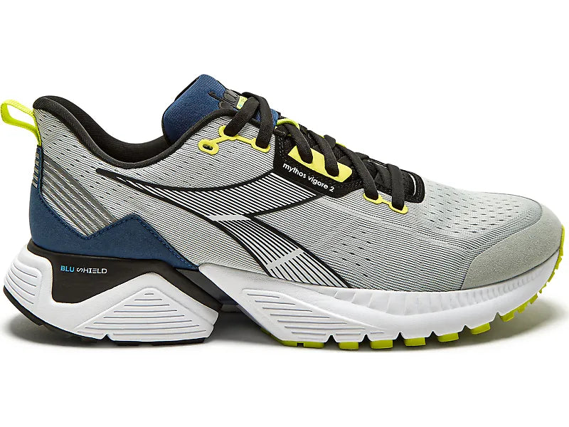 Men's Diadora Mythos Blushield Vigore 2, Silver DD/White/Blue Opal, 10 D Medium