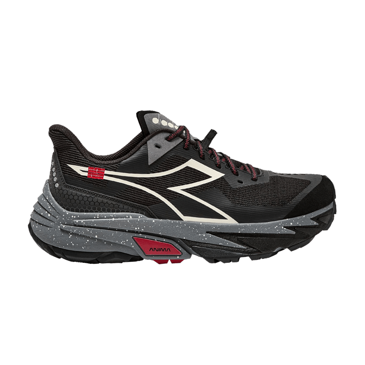 Side view on white background of Mens Diadora Sestriere-Xt 2 running shoe in Black/Steel Gray, Medium (Regular) width