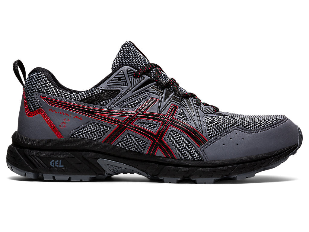 Side view on white background of Mens Asics Gel-Venture 8 running shoe in Metropolis/Black, Medium (Regular) width