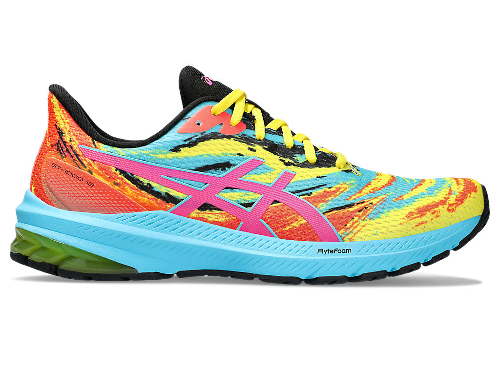 Men's Asics GT-1000 12, Vibrant Yellow/Hot Pink, 10.5 D Medium