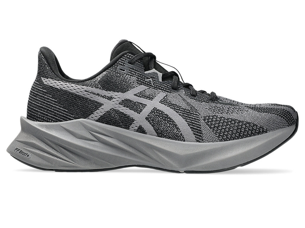 Side view on white background of Mens Asics Dynablast 5 running shoe in Carbon/Black, Medium (Regular) width