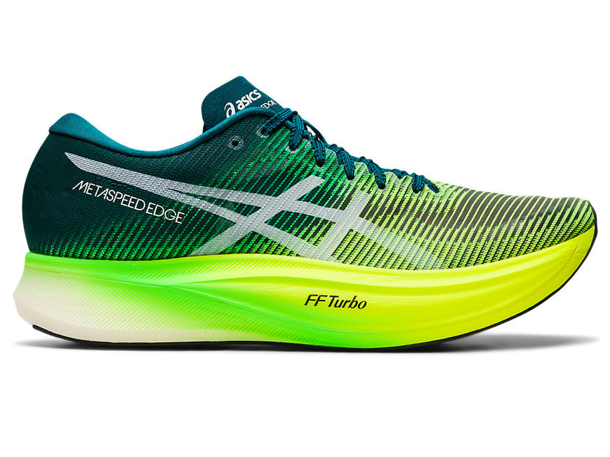 Men's Asics Metaspeed Edge+, Velvet Pine/Safety Yellow, 9.5 D Medium