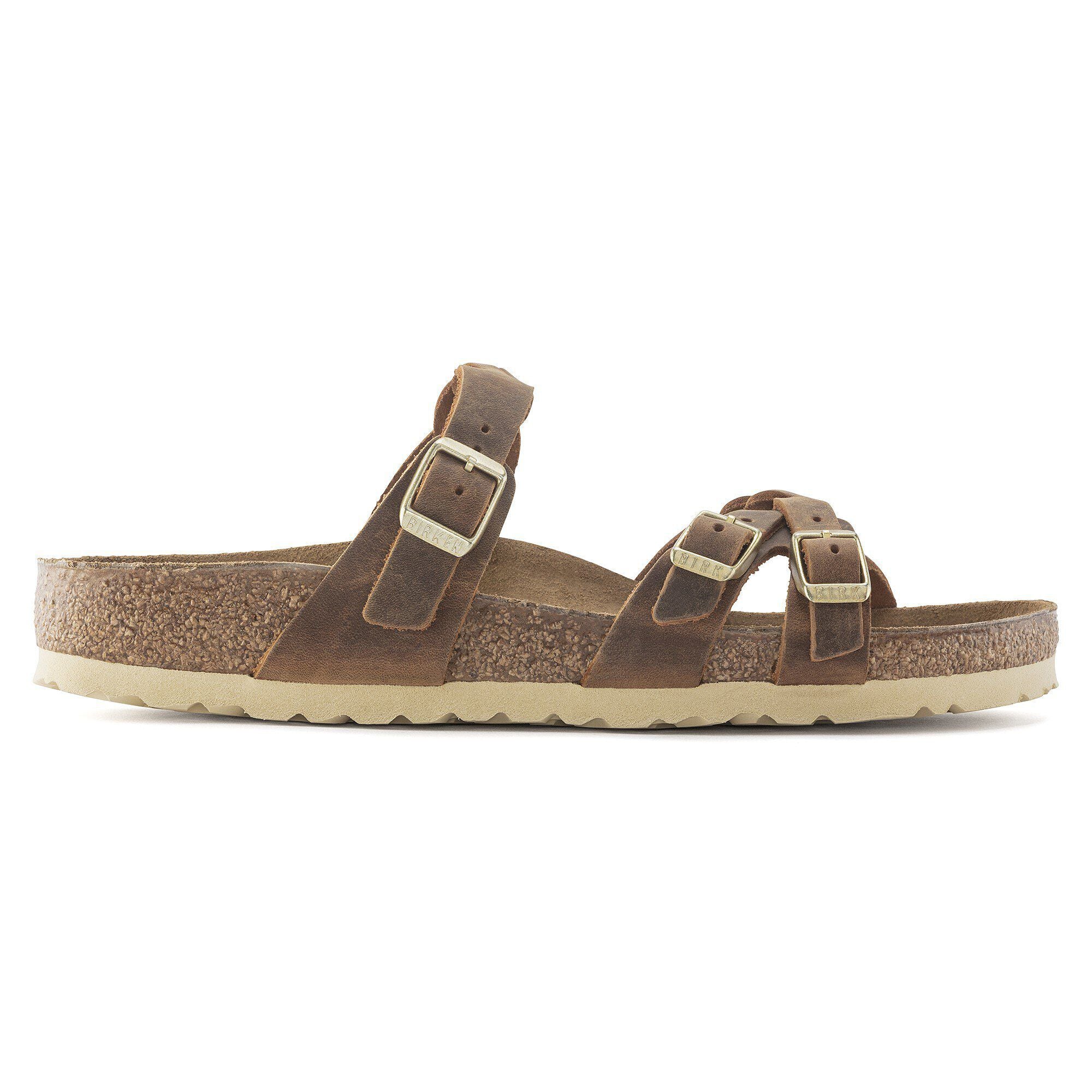 Side view on white background of Womens Birkenstock Franca Braided running shoe in Cognac, Medium (Regular) width