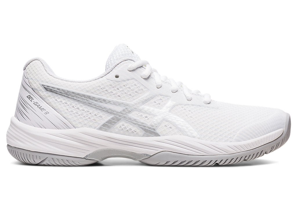 Women's Asics Gel-Game 9, White/Pure Silver, 9 B Medium