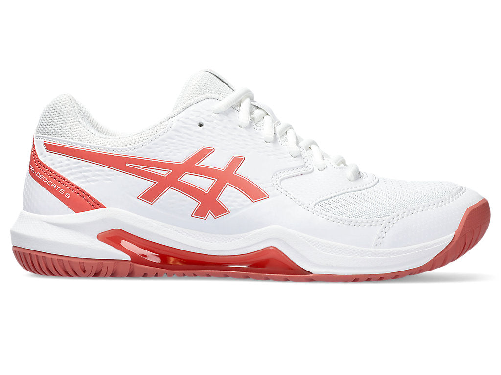 Women's Asics Gel-Dedicate 8, White/Light Garnet, 8.5 B Medium