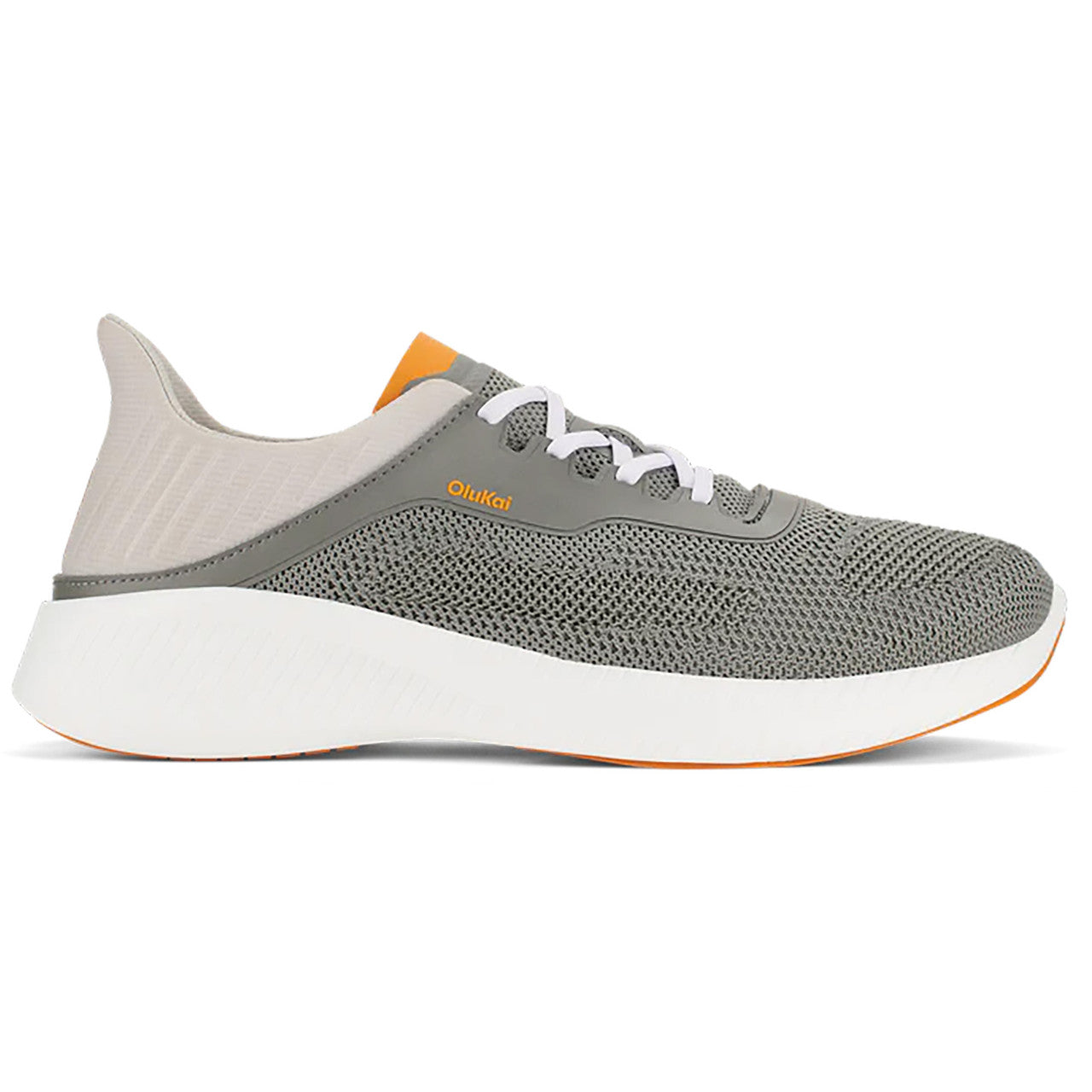 Side view on white background of Mens Olukai Island Hopper running shoe in Storm Grey, Medium (Regular) width