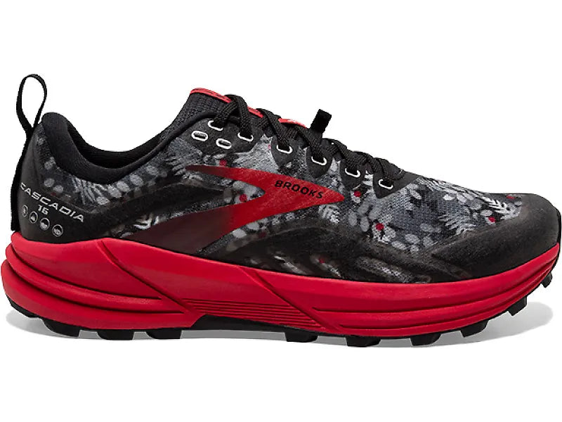 Women's Brooks Cascadia 16, Black/Grey/Red, 5 B Medium