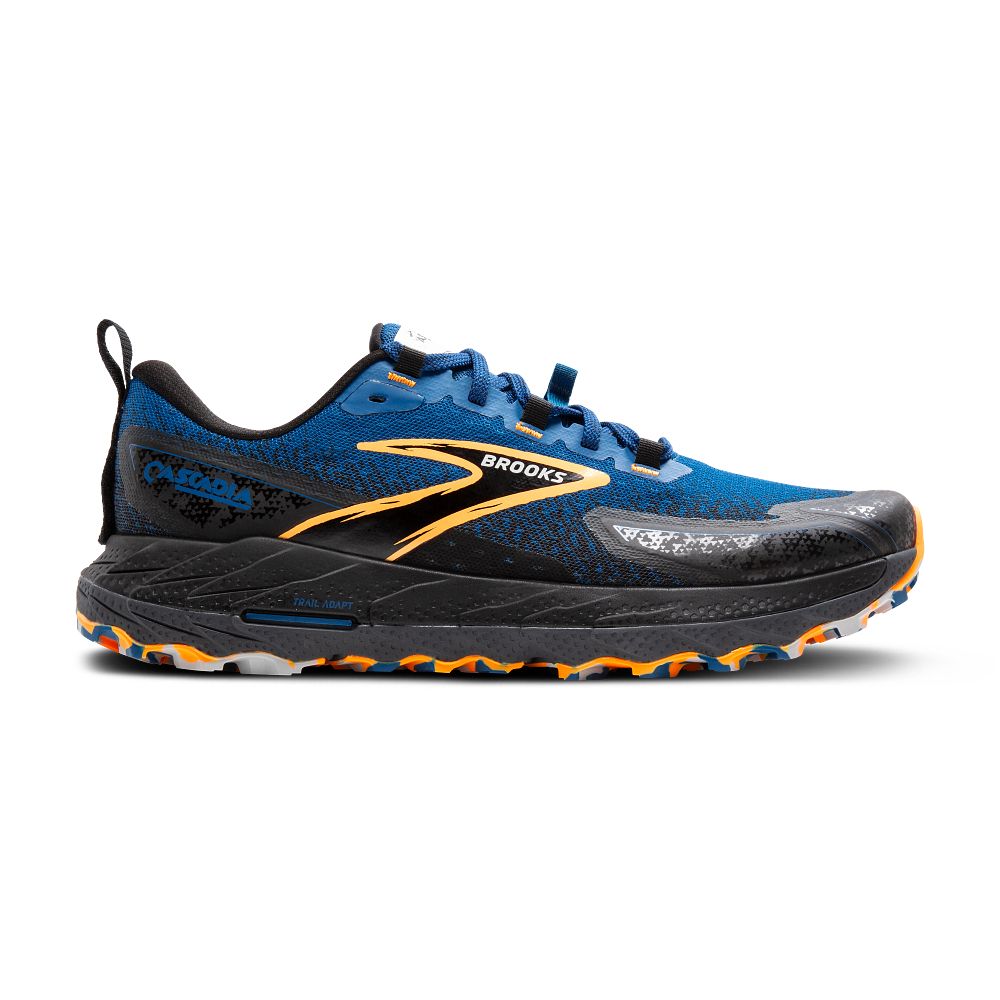 Men's Brooks Cascadia 18, Blue Sapphire/Black/Orange, 10.5 D Medium