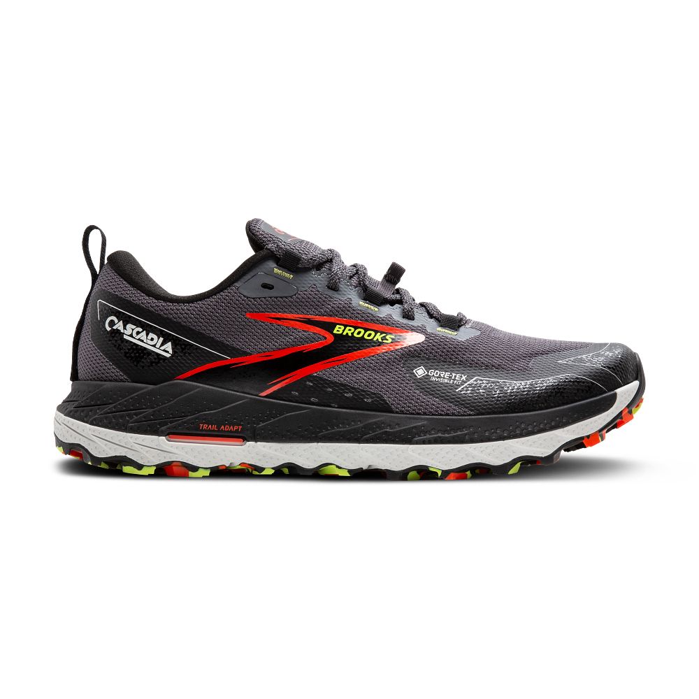 Men's Brooks Cascadia 18 GTX, Blackened Pearl/Black/Tomato, 9 D Medium