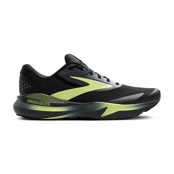Men's Brooks Adrenaline GTS 24 Weatherized, Black/Ebony/New Yellow, 10.5 D Medium