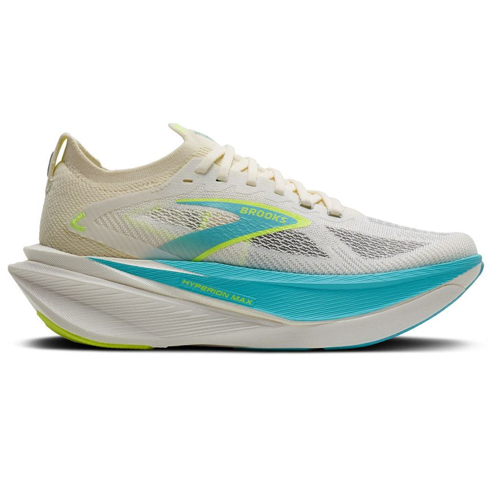 Side view on white background of Mens Brooks Hyperion running shoe in Coconut/Ipanema/Nightlife, Medium (Regular) width