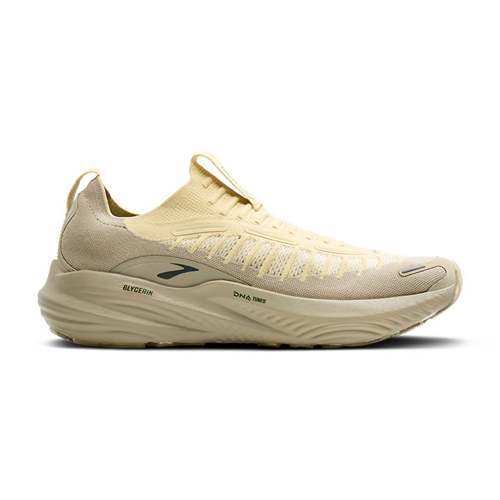 Side view on white background of Mens Brooks Glycerin 22 SE running shoe in Green Haze/London Fog/Pine, Medium (Regular) width