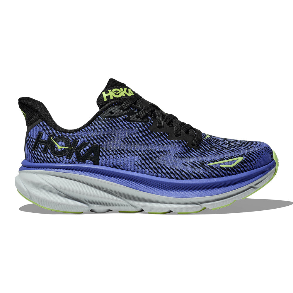 Women's Hoka Clifton 9, Black/Stellar Blue, 8.5 B Medium