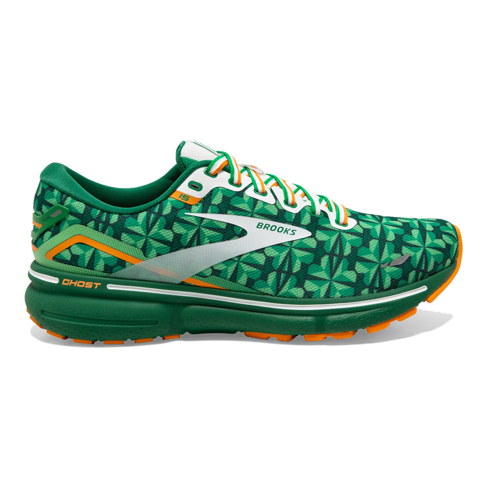 Women's Brooks Ghost 15, Green/White/Orange, 11.5 B Medium