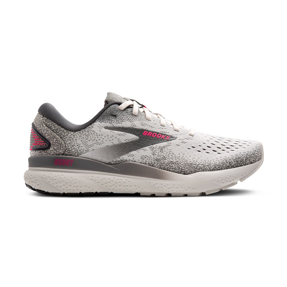 Women's Brooks Ghost 16, Grey/Gargoyle/Pink, 10 B Medium