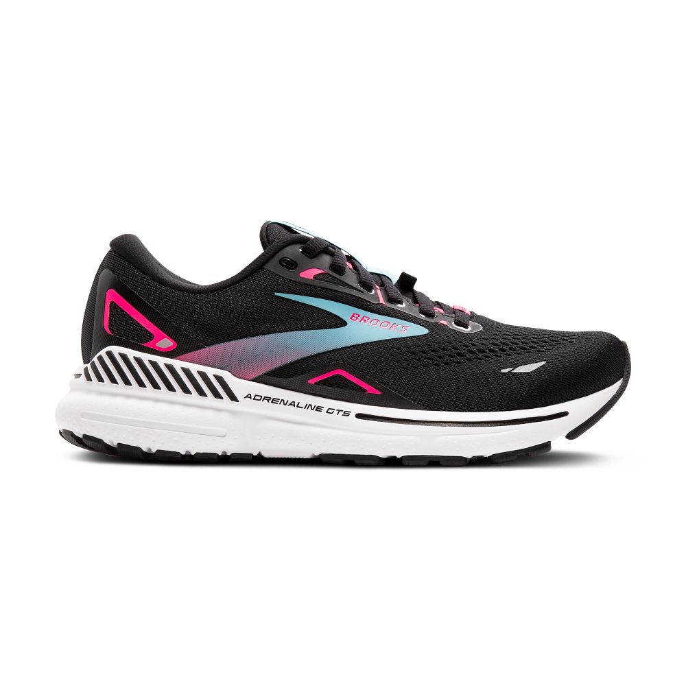 Women's Brooks Adrenaline GTS 23 GTX, Black/Knockout Pink/Aqua, 9.5 B Medium