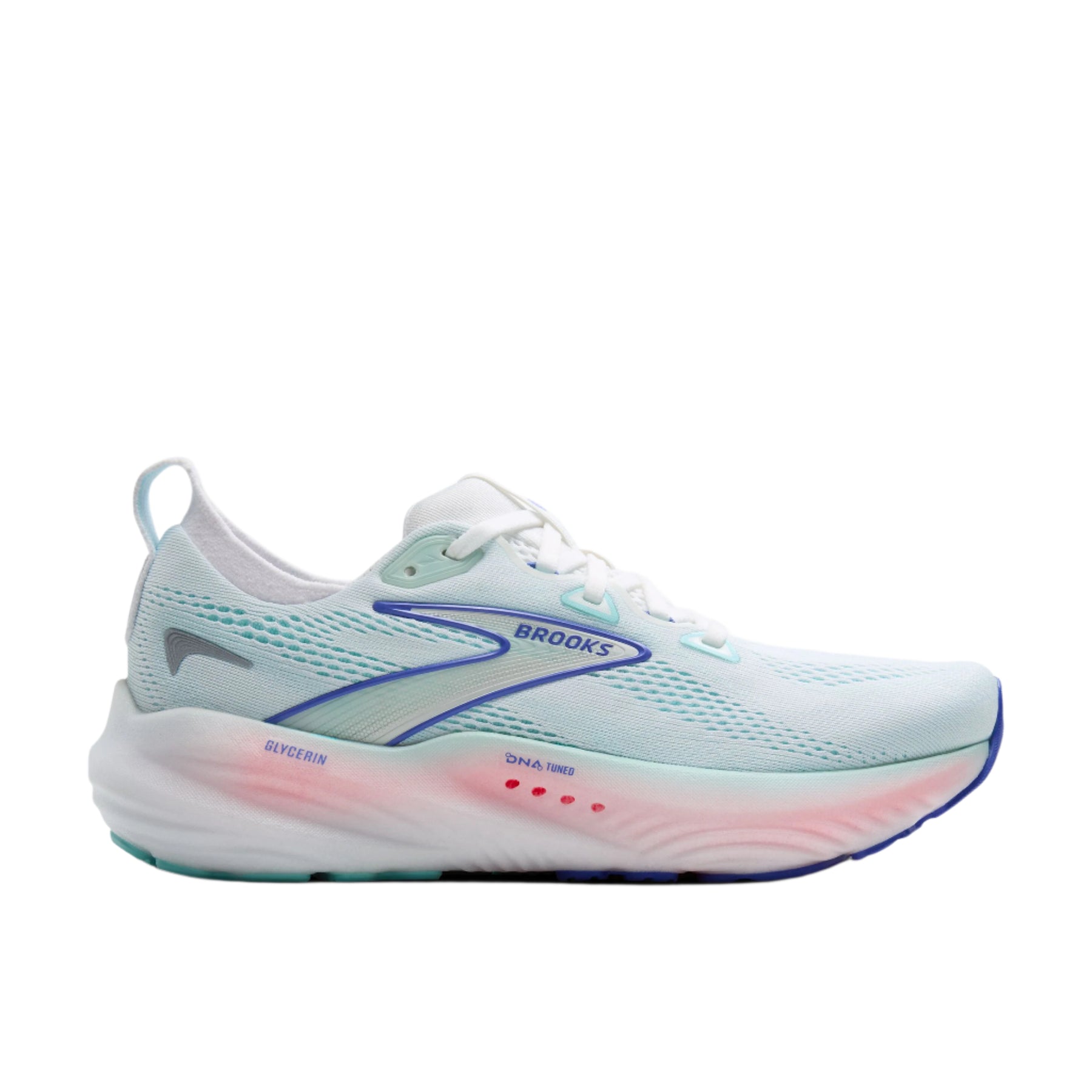 Women's Brooks Glycerin GTS 22, White/Limpet Shell/Amparo Blue, 8 B Medium