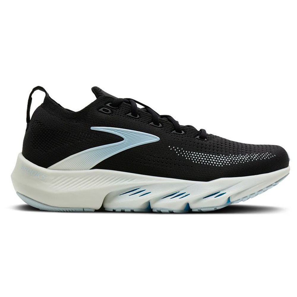 Side view on white background of Womens Brooks Glycerin running shoe in Black/Blue/Blue, Medium (Regular) width