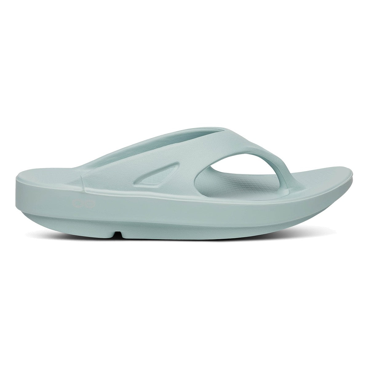 Side view on white background of Mens OOFOS OOriginal Sandal running shoe in Mist, Medium (Regular) width