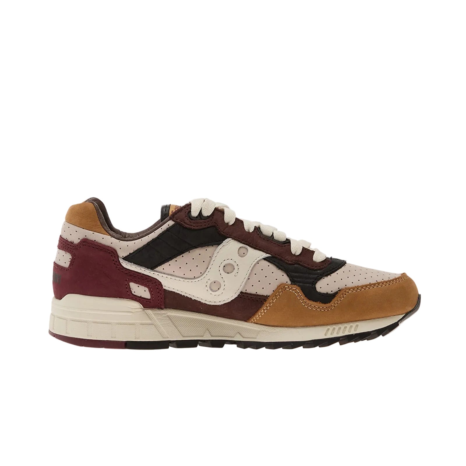 Side view on white background of Mens Saucony Shadow 5000 running shoe in Grey/Multi, Medium (Regular) width