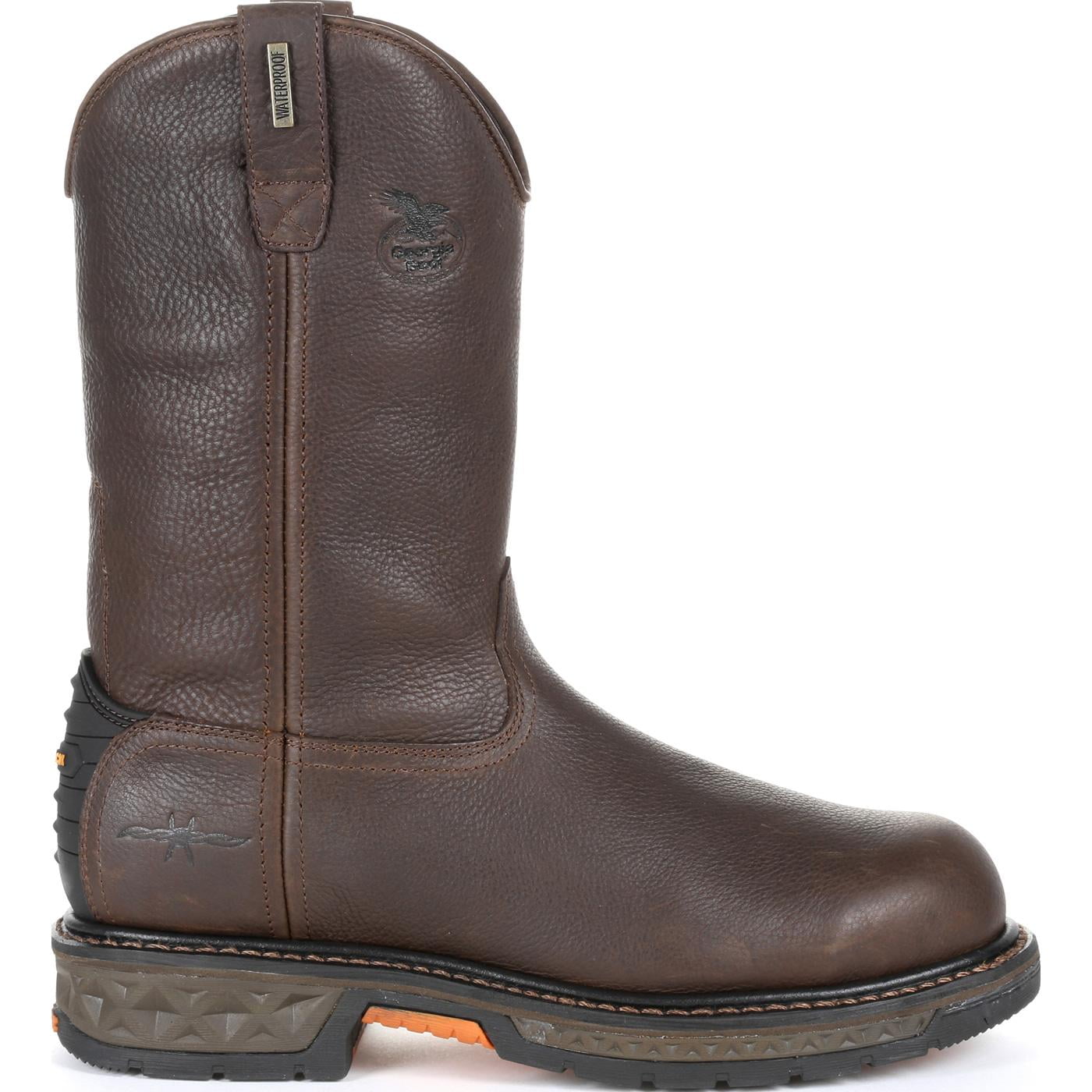 Side view on white background of Mens Georgia Boot Carbo-Tec LT Boot running shoe in Brown, Wide width