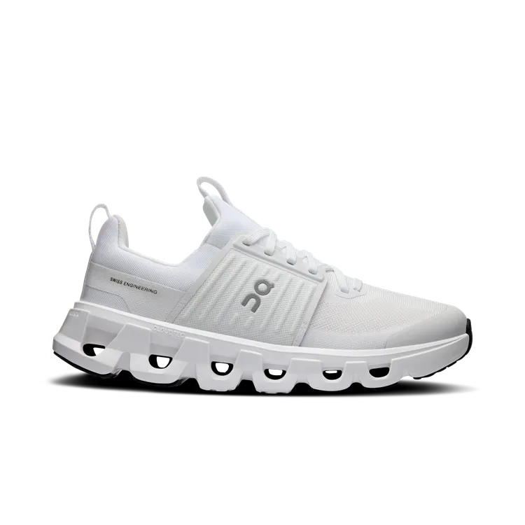 Side view on white background of Youth On shoe in All White, Medium (Regular) width