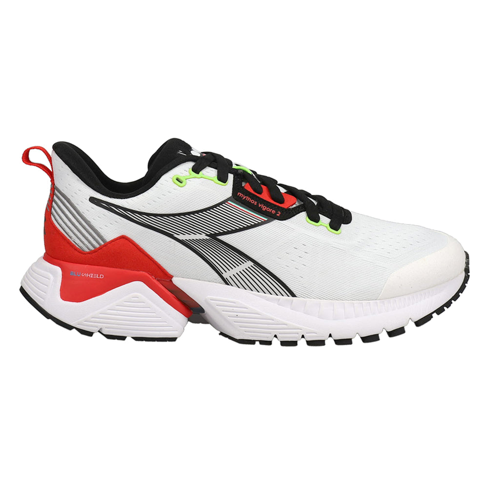 Men's Diadora Mythos Blushield Vigore 2, White/Black/Fiery Red, 10 D Medium
