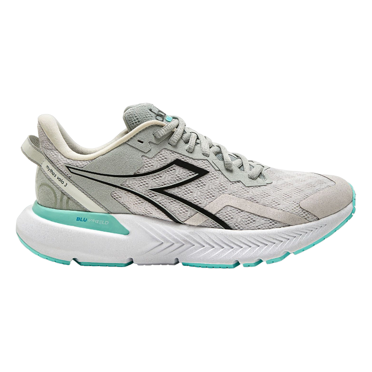 Women's Diadora Mythos Blushield Volo 3, Silver/Black, 10 B Medium