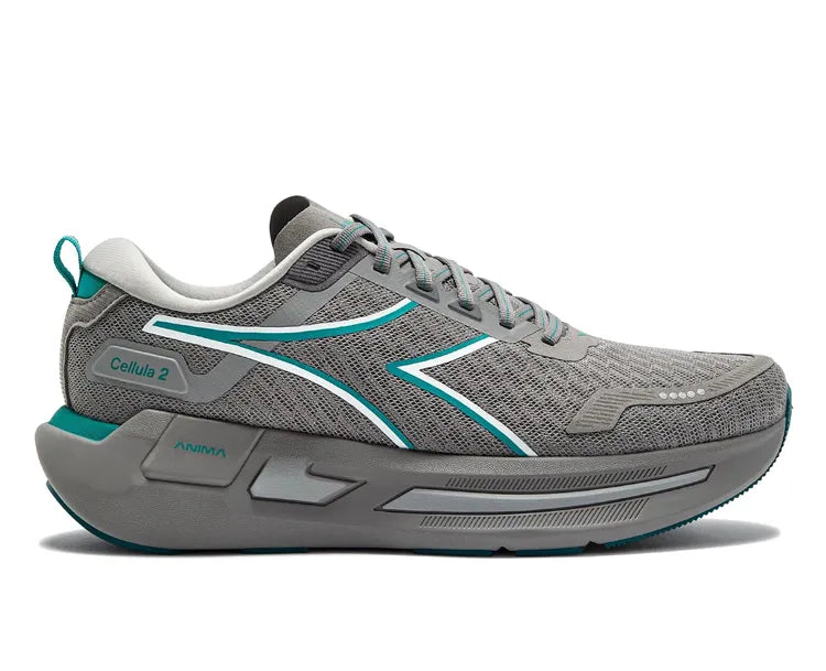 Side view on white background of Mens Diadora Cellula 2 running shoe in Chiseled Stone/Steel Gray, Medium (Regular) width