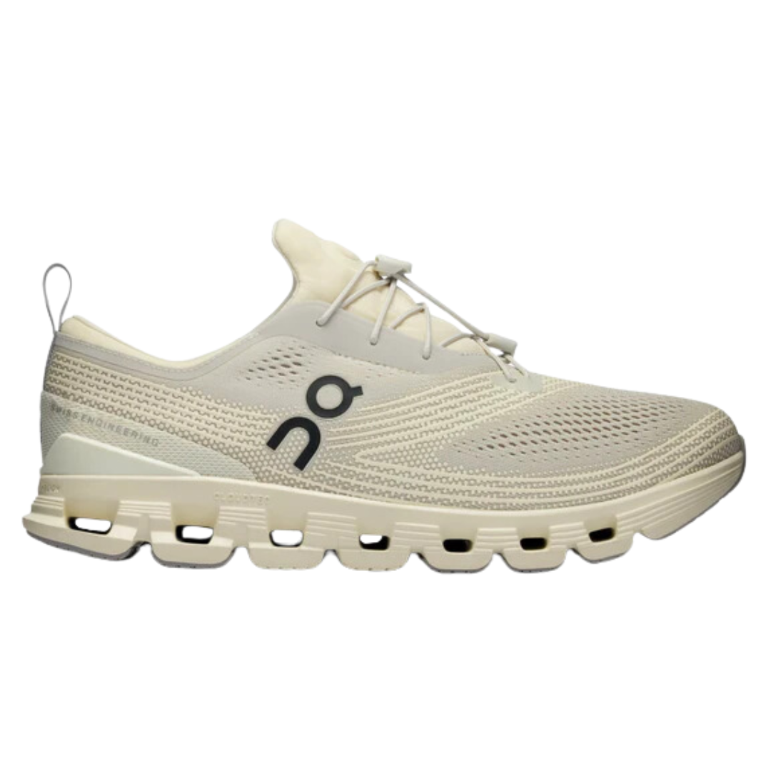 Side view on white background of Mens On Cloud X Z5 running shoe in Ice/Cream, Medium (Regular) width