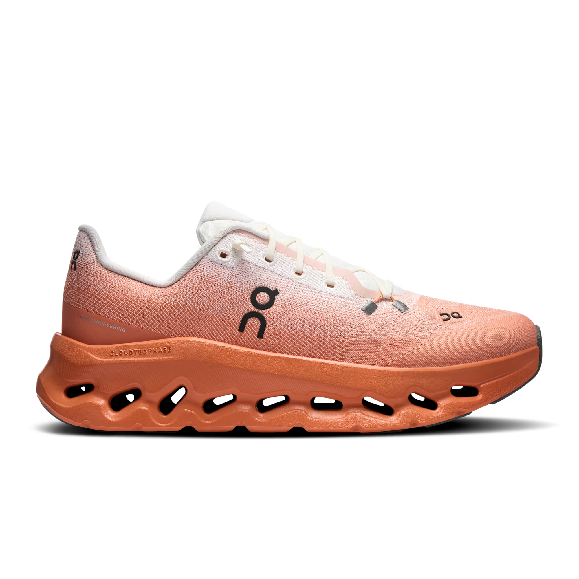 Side view on white background of Mens On Cloudtilt running shoe in Ivory/Canyon, Medium (Regular) width