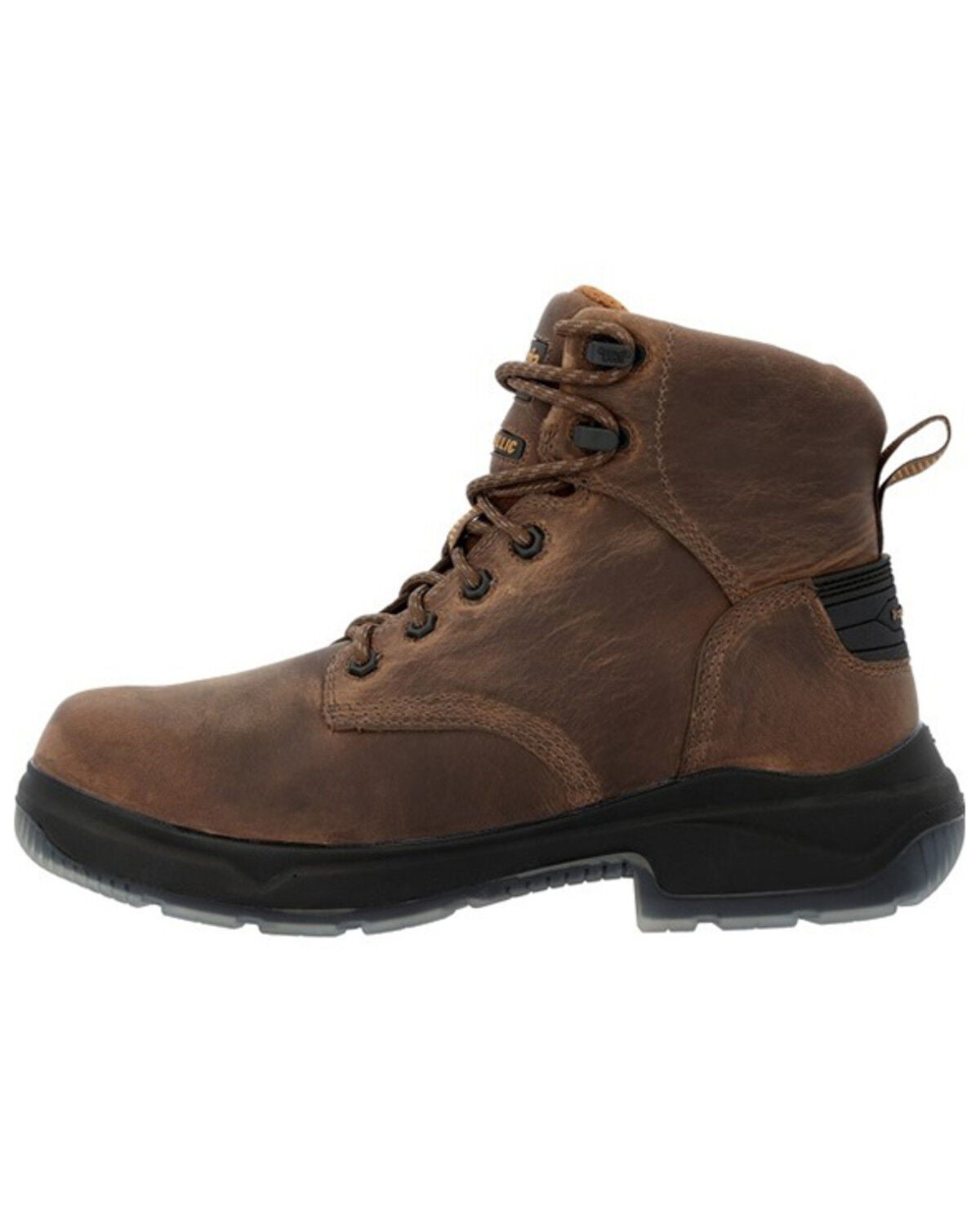 Side view on white background of Mens Georgia Boot FLXpoint Ultra Boot running shoe in Black/Brown, Medium (Regular) width