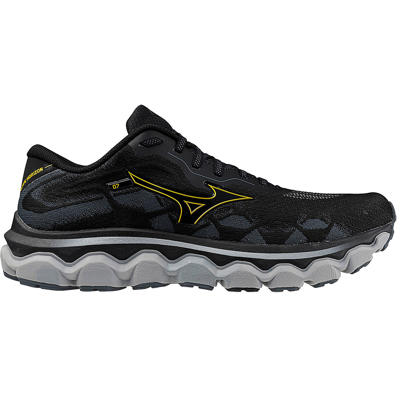 Men's Mizuno Wave Horizon 7, Black/Citrus, 13 D Medium