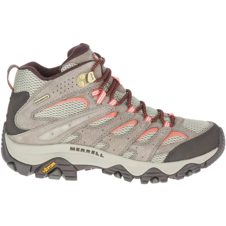 Side view on white background of Womens Merrell Moab 3 Mid WP running shoe in Bungee Cord, Medium (Regular) width