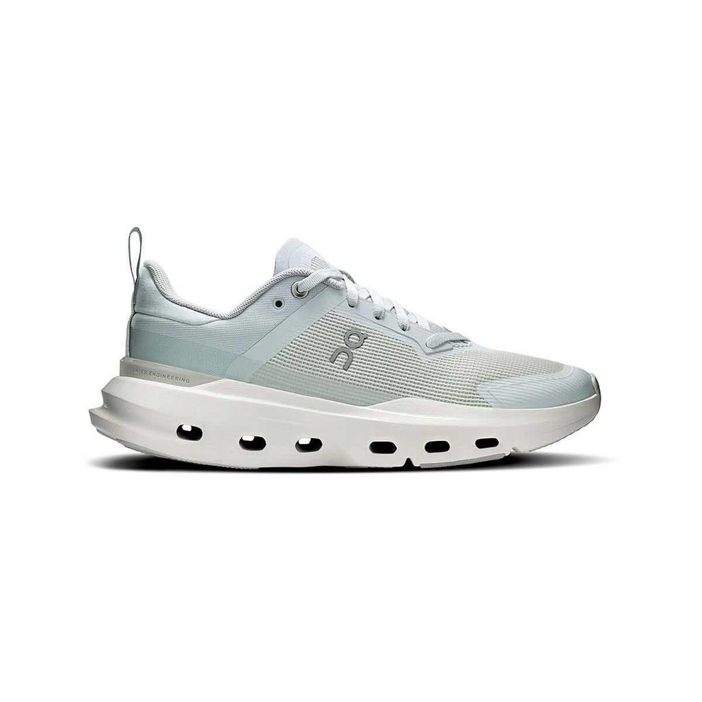 Side view on white background of Womens On Cloudpulse Next running shoe in Arctic/Glacier, Medium (Regular) width