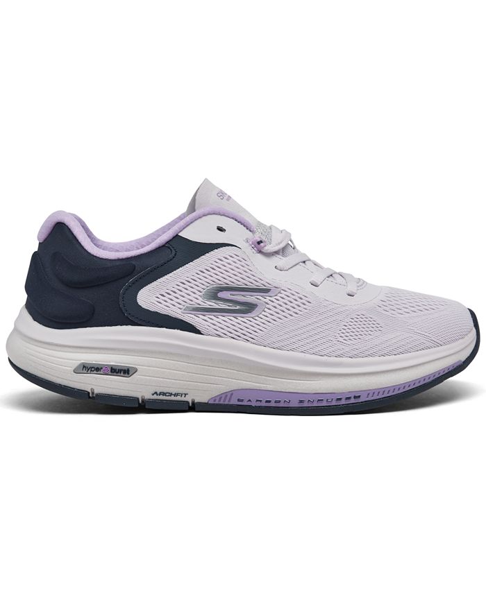 Side view on white background of Womens Skechers Go Walk Workout Walker - Summer Ready running shoe in Lavender, Medium (Regular) width