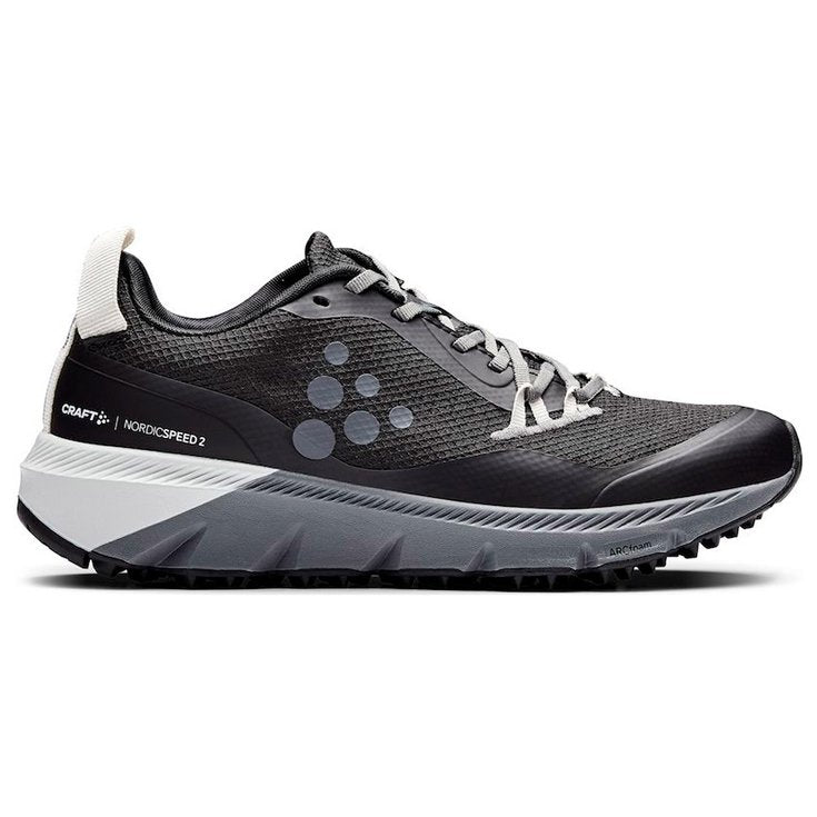 Side view on white background of Mens Craft ADV Nordic Trail running shoe in Black, Medium (Regular) width