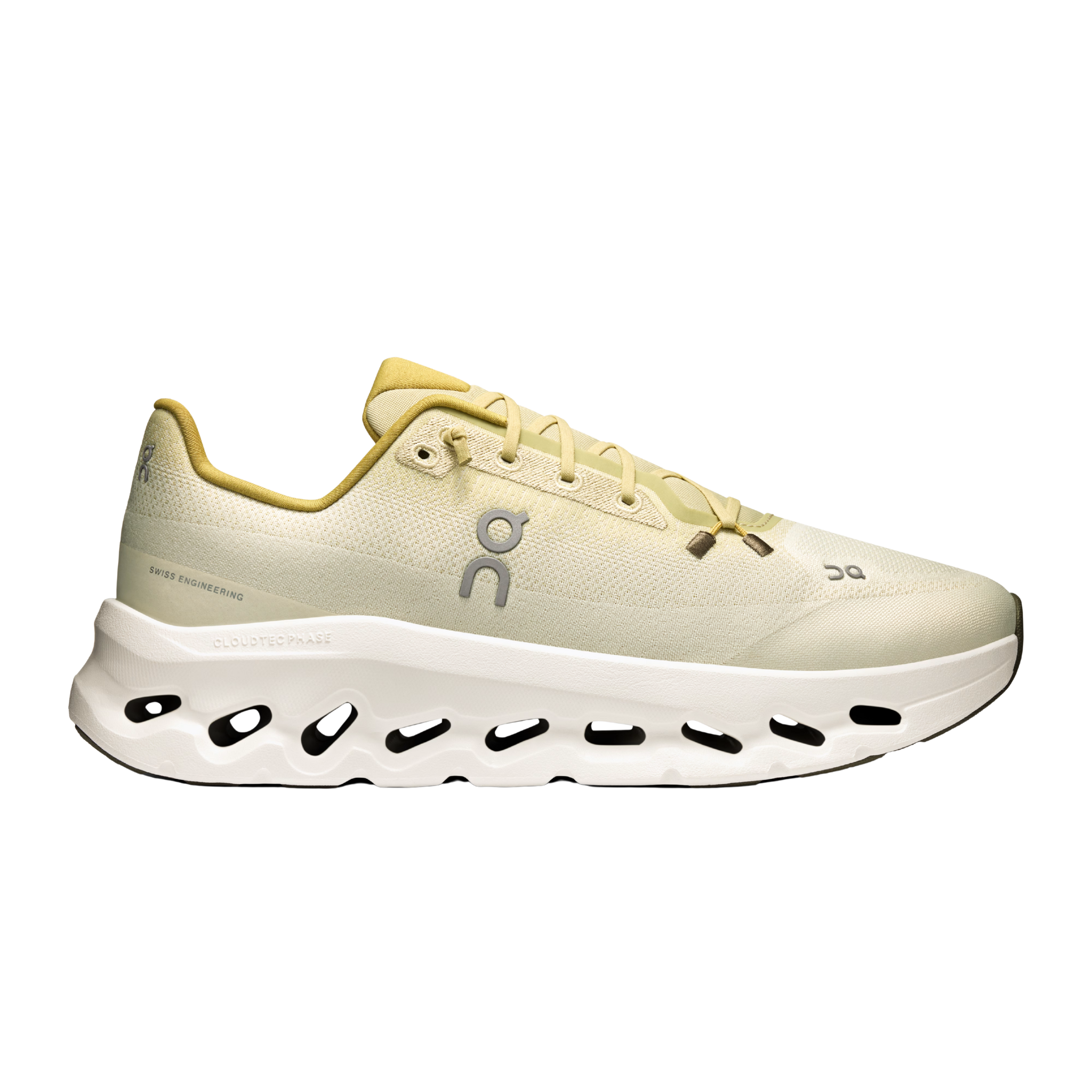 Side view on white background of Mens On Cloudtilt running shoe in Caper/Ghost, Medium (Regular) width