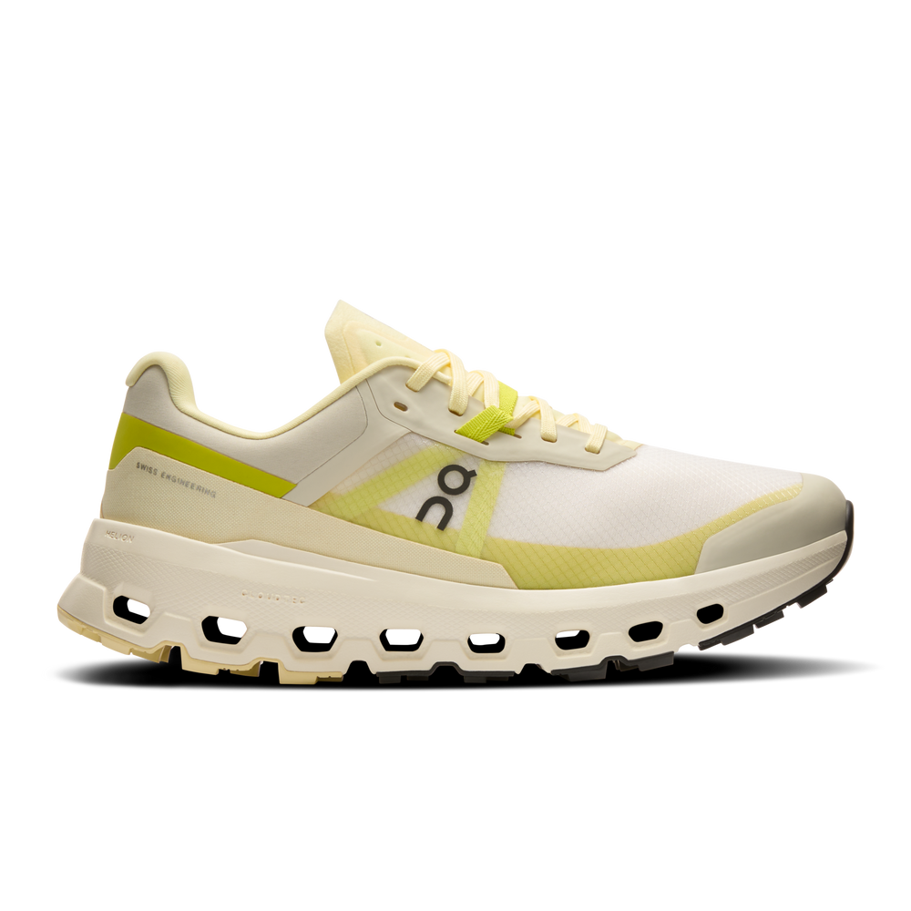 Side view on white background of Womens On Cloudvista 2 running shoe in Pelican/Ghost, Medium (Regular) width