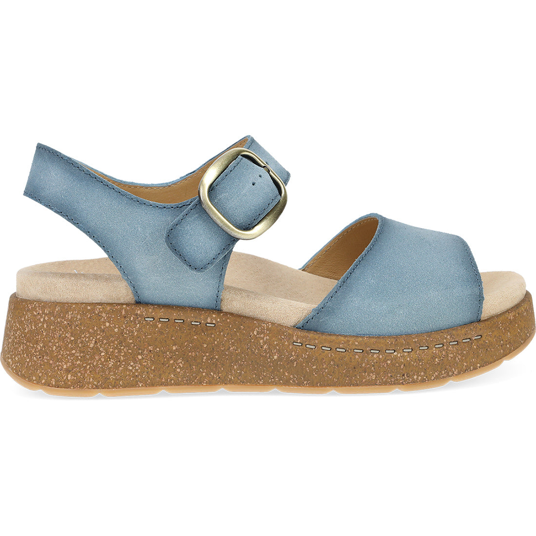 Side view on white background of Womens Dansko Bianca Burnished Suede running shoe in Blue, Medium (Regular) width