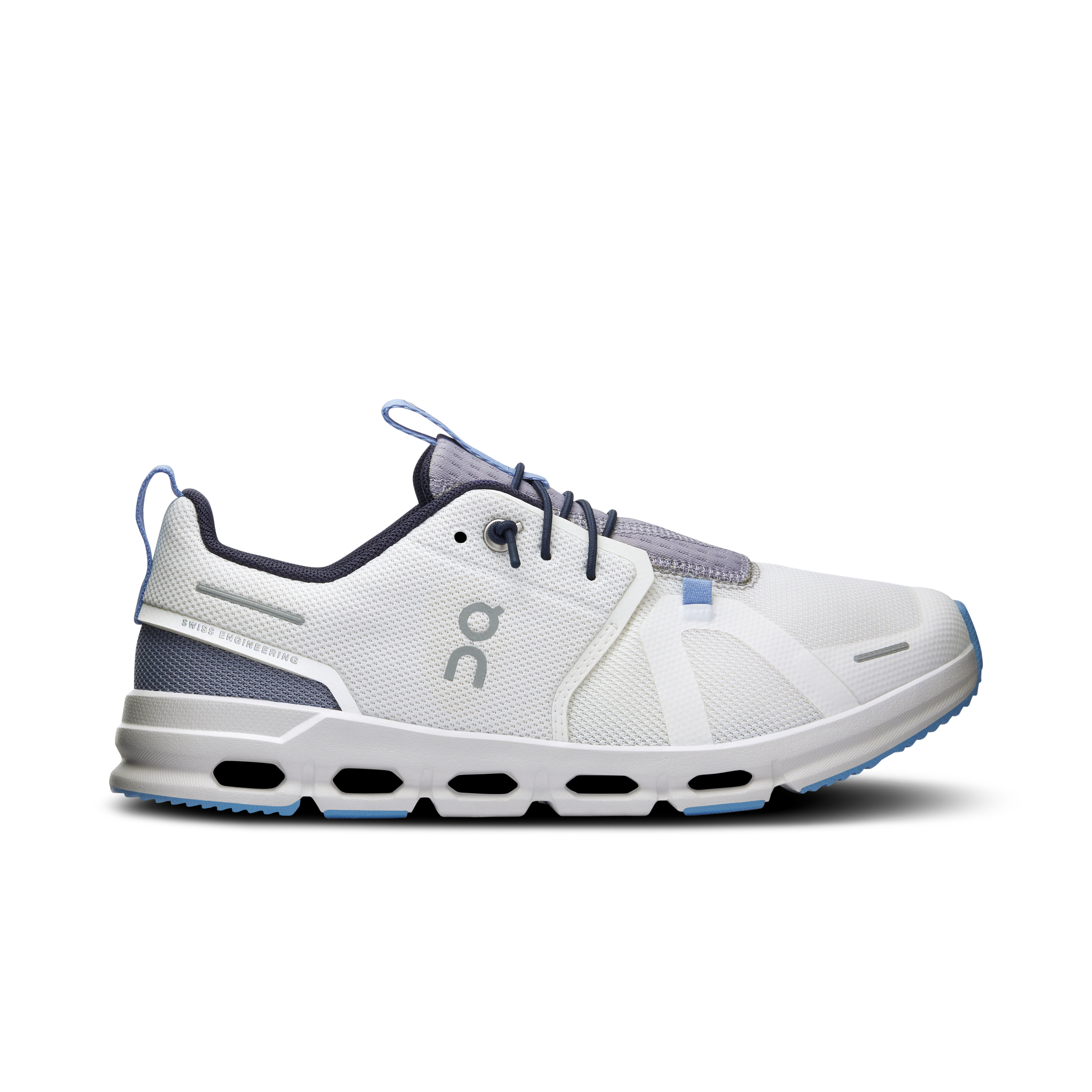 Side view on white background of Youth On shoe in White/Alloy, Medium (Regular) width