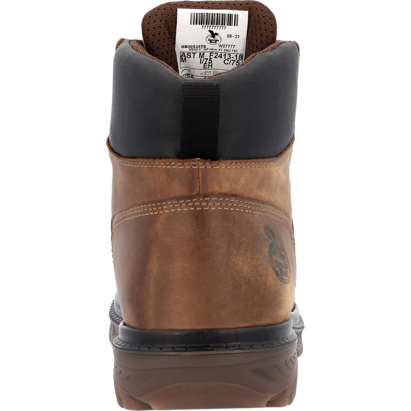 Side view on white background of Mens Georgia Boot 6" Steel Toe Work Boot running shoe in Brown, Medium (Regular) width