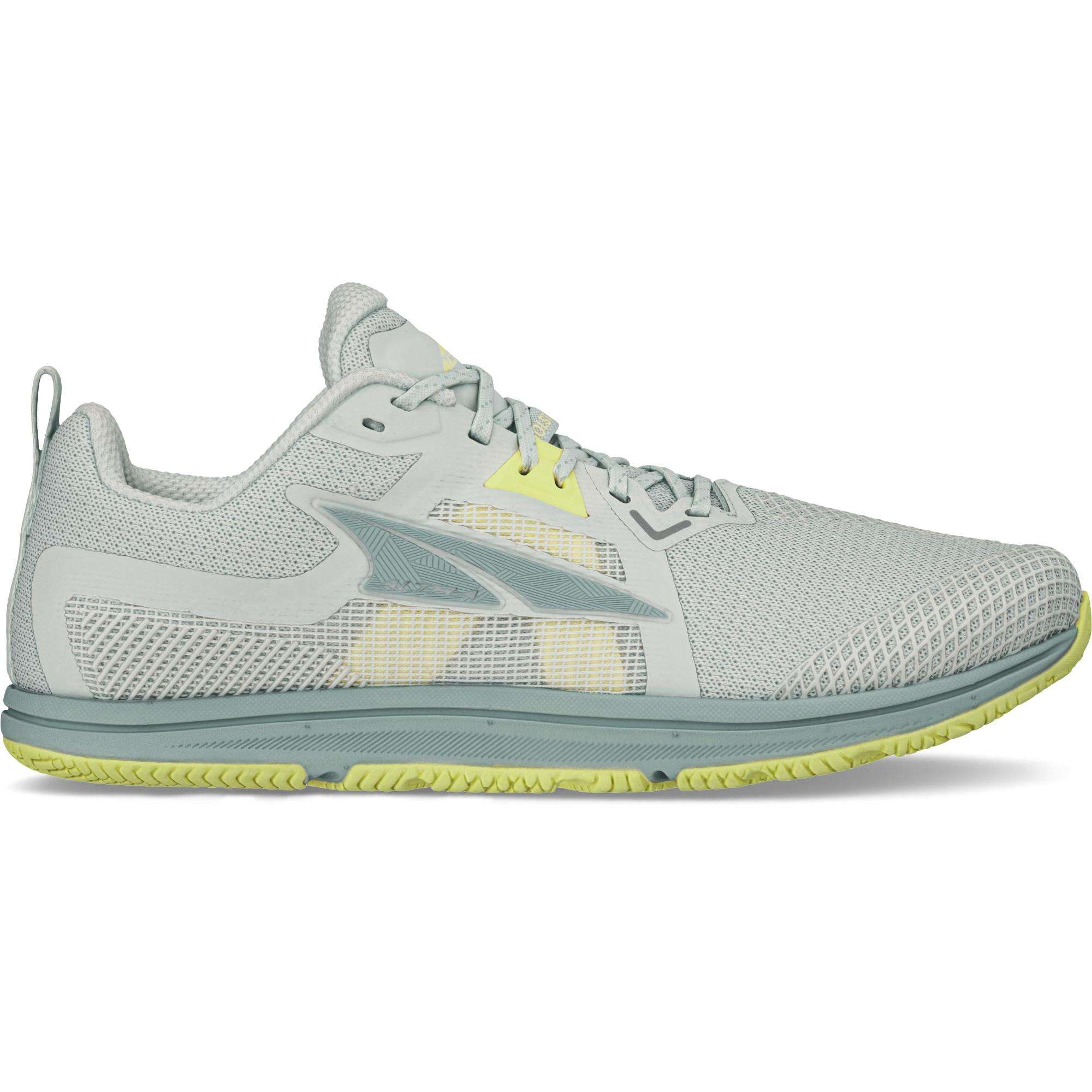 Side view on white background of Womens Altra Solstice XT 3 running shoe in Gray, Medium (Regular) width