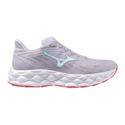 Mizuno Wave Sky 8 Womens running shoes in Thistle/White - side view on white background